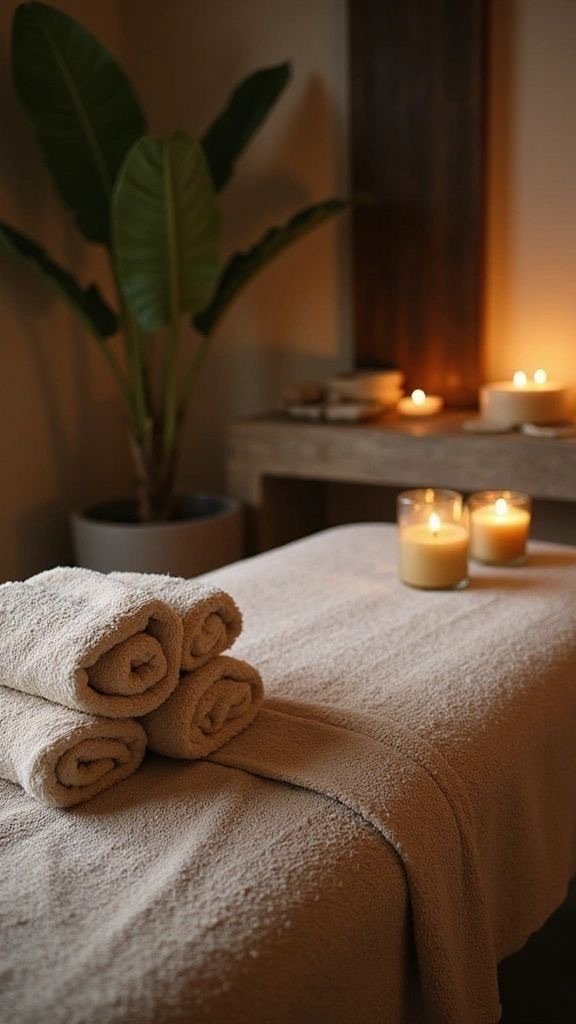 Kardelen Masaj ve Spa'nın huzurlu odası — havlular ve mumlar